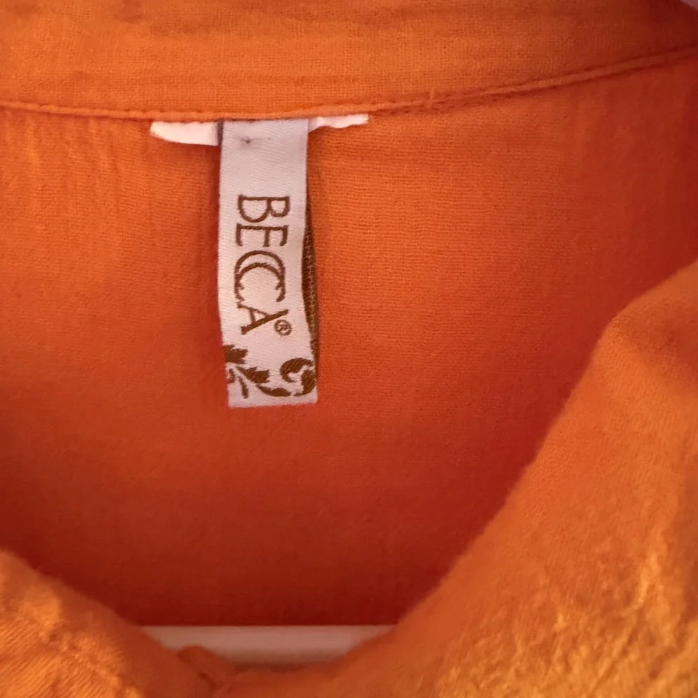 BECCA Bright Orange Button-Front Shirt Gauze Dress - Picture 3 of 4